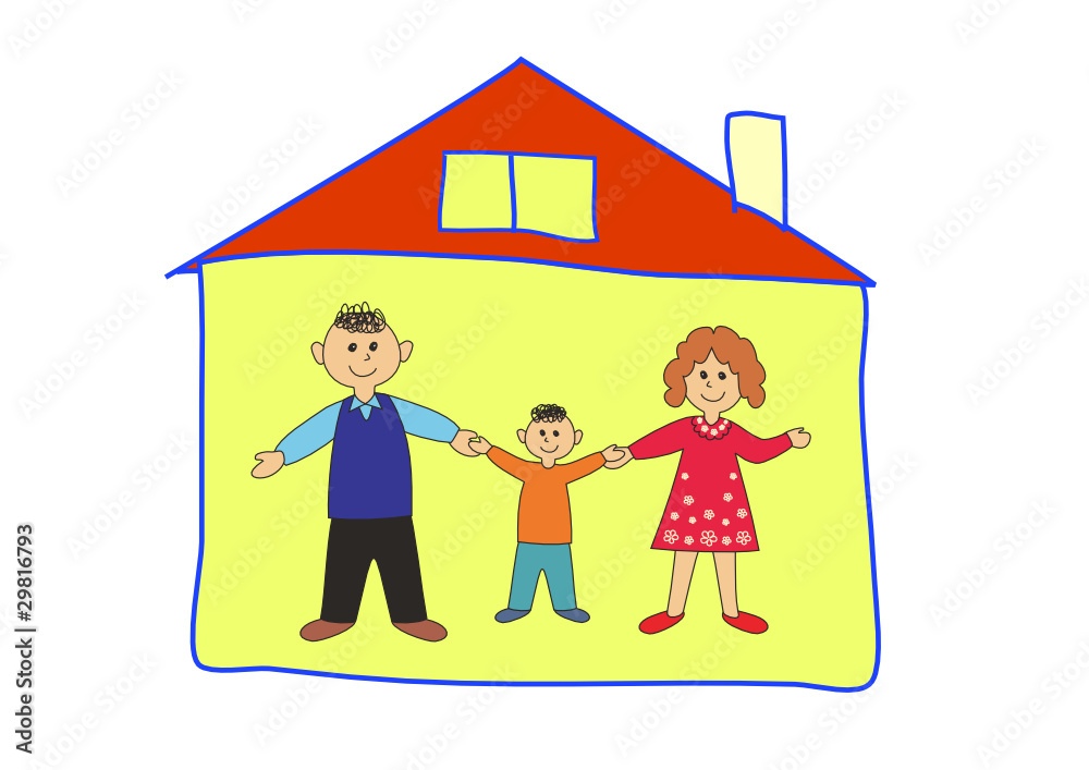 Happy family in the home. Cartoon illustration Happy family in the home. Cartoon illustration