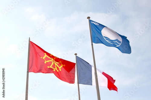 Drapeaux occitan, français et pavillon bleu photo