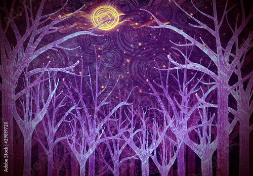purple forest and full moon