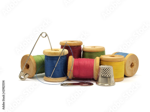 threads, needle, pin and thimble