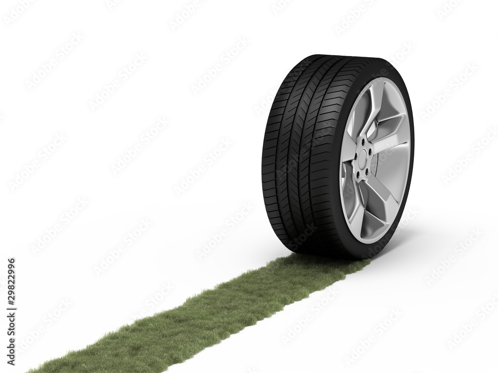 Green trace from a wheel. Ecological concept. Green trace from a wheel. Ecological concept.