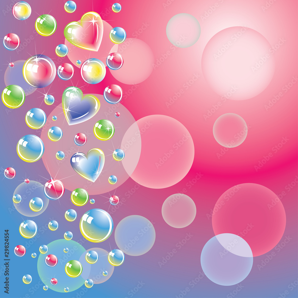 Romantic background with color bubbles and hearts