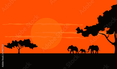 Cartoon illustration of the African Safari sunset