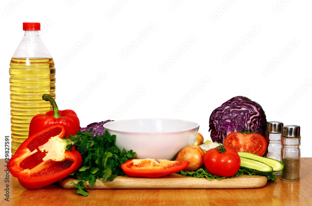 sunflower seed oil and vegetables for preparation of salad sunflower seed oil and vegetables for preparation of salad