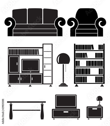 living room objects, furniture and equipment