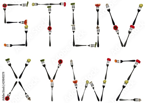 Letters made of food in forks