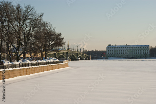 Frozen river and stone bridge © seraf87