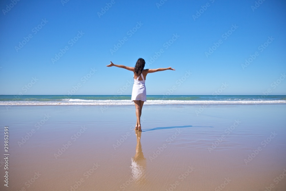 happy white dress woman at Castilnovo beach happy white dress woman at Castilnovo beach