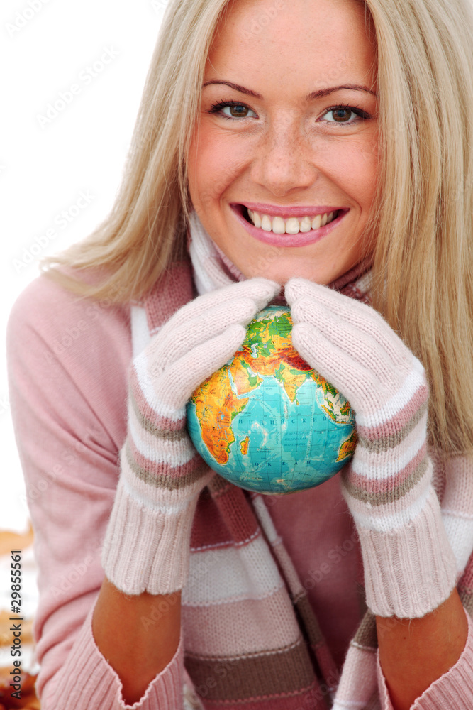 woman take globe in hands