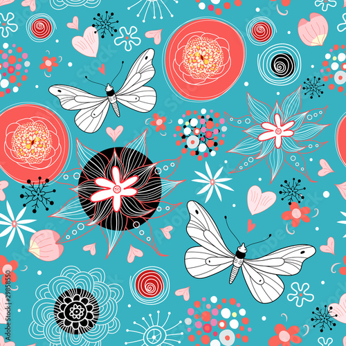 Floral pattern with butterflies in love