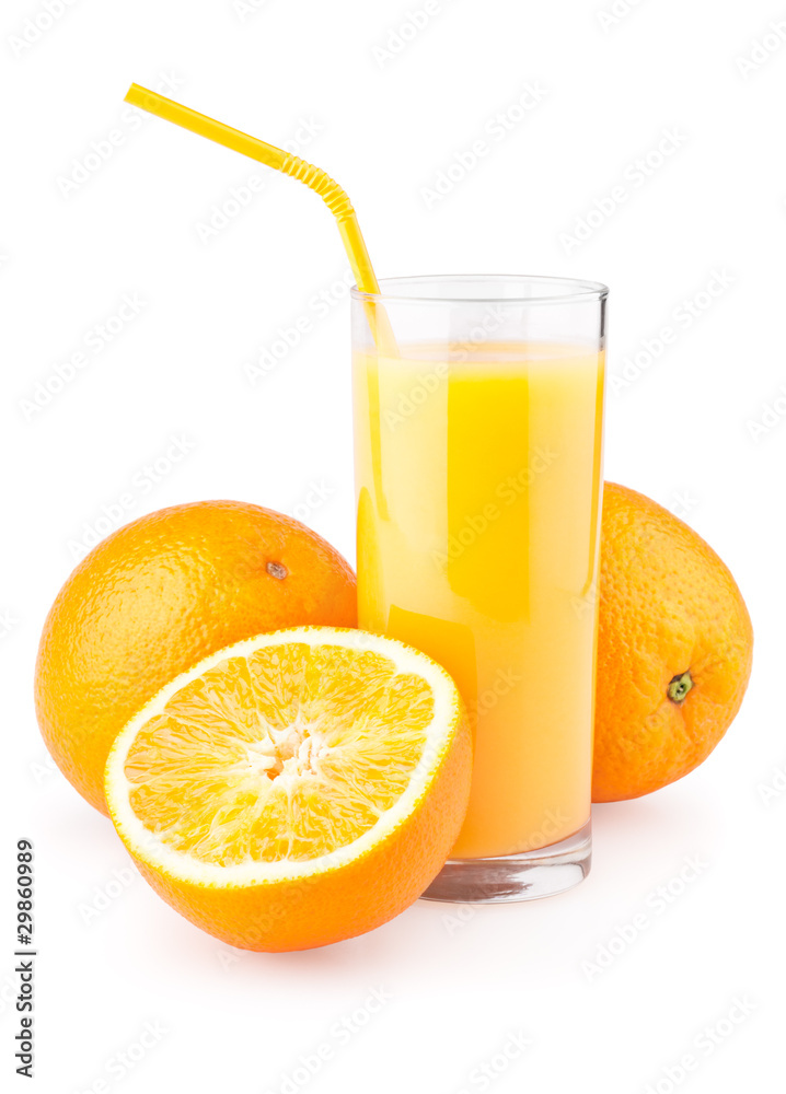 Orange juice and slices of orange Orange juice and slices of orange