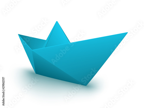 vector blue origami boat