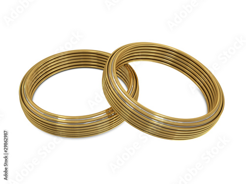 Golden - silver rings on white background