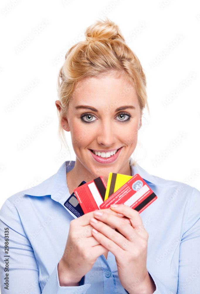 Attractive Young Woman Using and Showing Bank Credit Card Attractive Young Woman Using and Showing Bank Credit Card