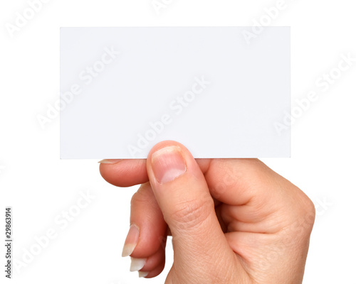 blank business card in hand on white background