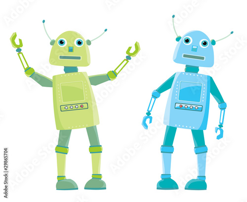 two cartoon robot