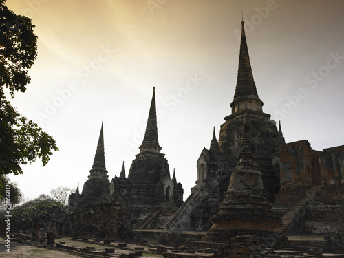 Three pagodas in the historical site of Ayudhaya Thailand.
