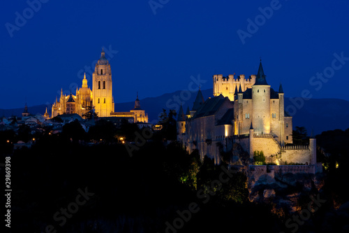 Segovia at night, Castile and Leon, Spain