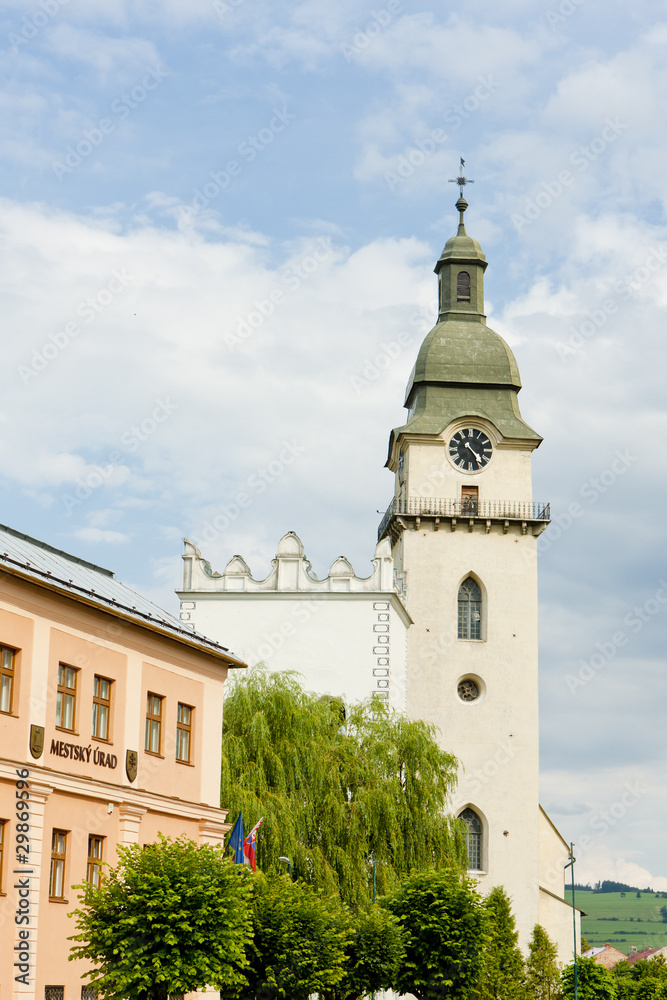 Naklejka premium St. Anthony's church and belfry, Spisska Bela, Slovakia