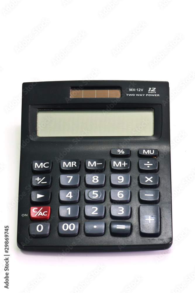 Black calculator isolated on white background Black calculator isolated on white background