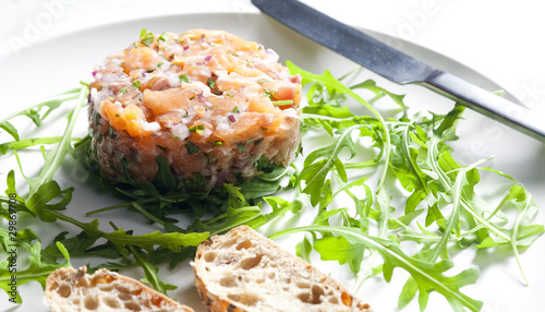 salmon tartare with ruccola