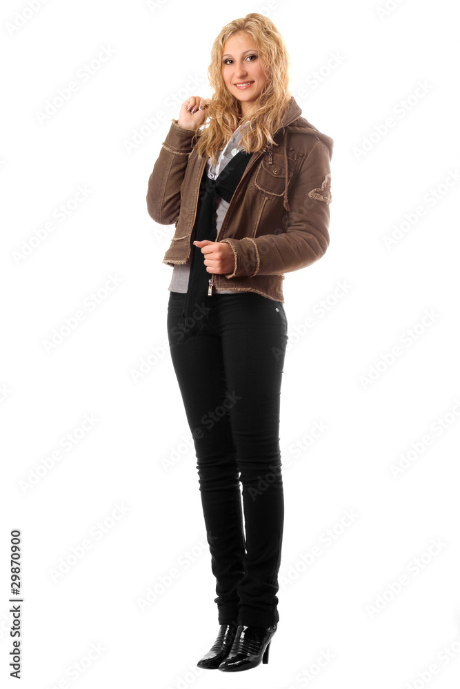 Smiling young blonde in a black pants Smiling young blonde in a black pants