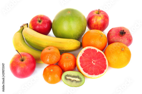 Pomegranate, mandarin, banana, , orange, kiwi, grapefruit and a