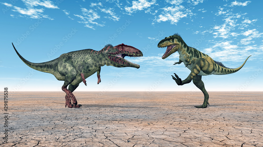 Fototapeta premium Dinosaurs Bistahieversor and Giganotosaurus