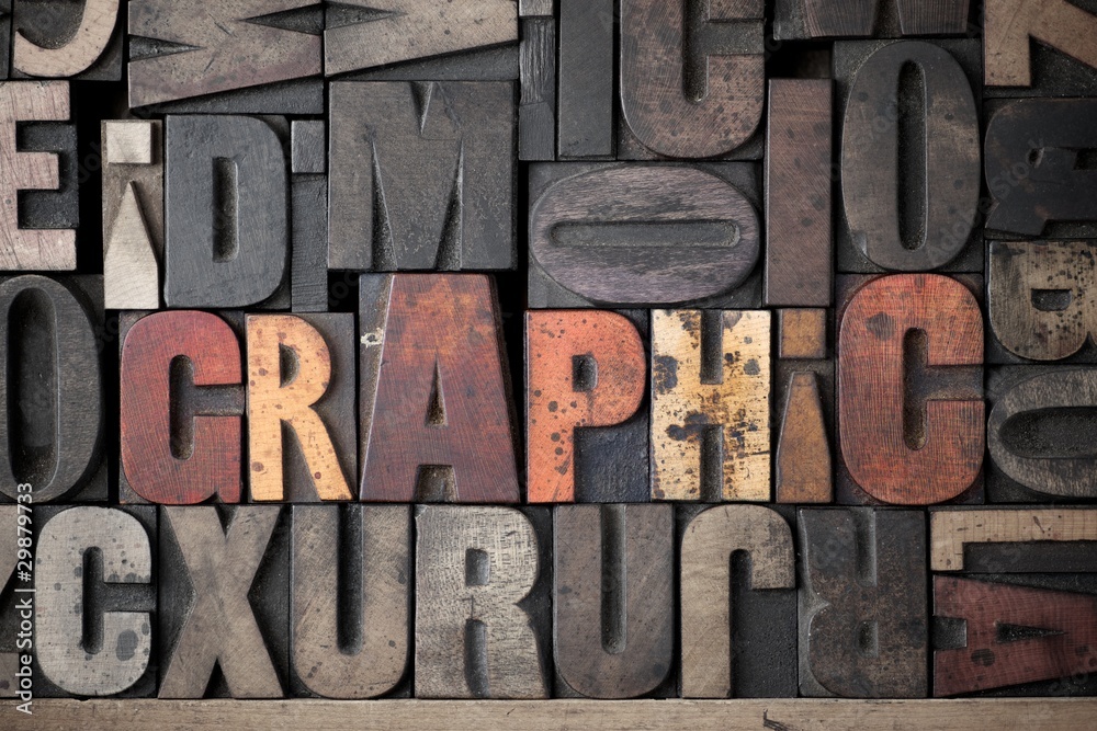 The word 'Graphic' spelled out in very old letterpress blocks.