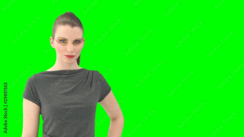 Woman with greenscreen and alpha matte