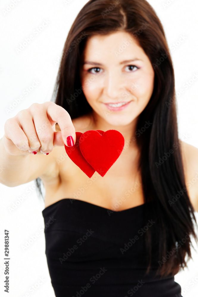 Woman holding two heart (Valentine's Day) Woman holding two heart (Valentine's Day)
