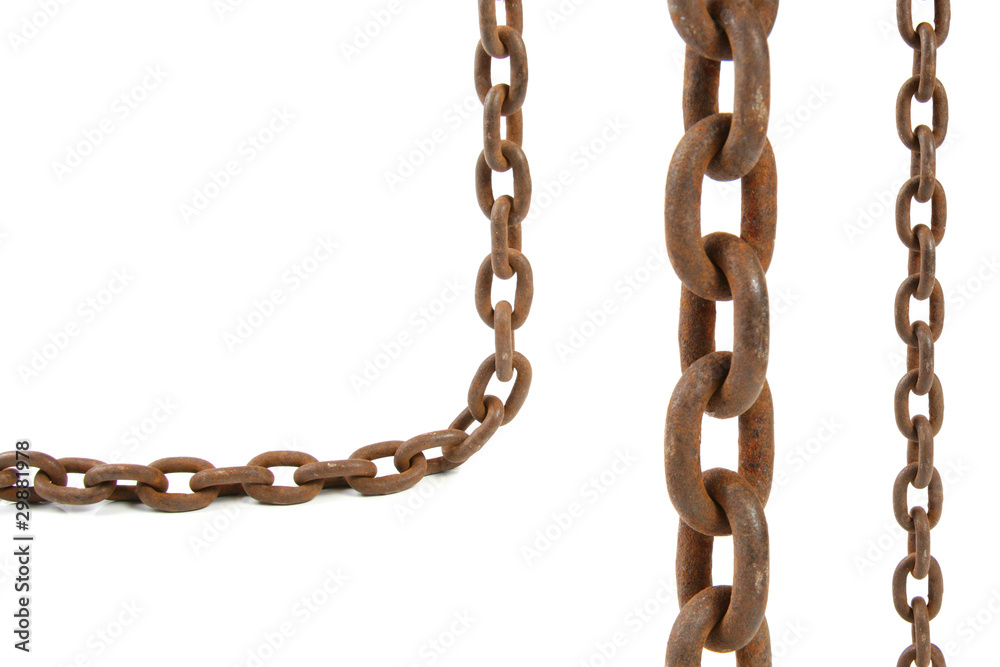 rusty chain elements isolated on white background