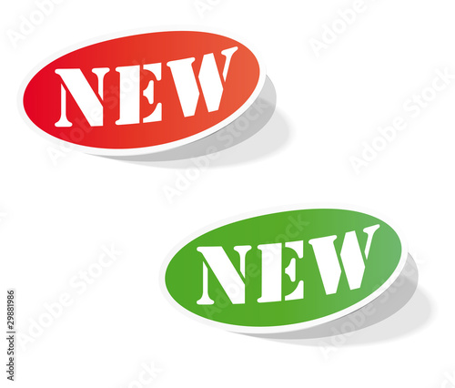 Oval colorful labels with the words NEW