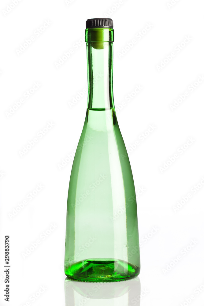 Transparent green bottle isolated on white background Transparent green bottle isolated on white background