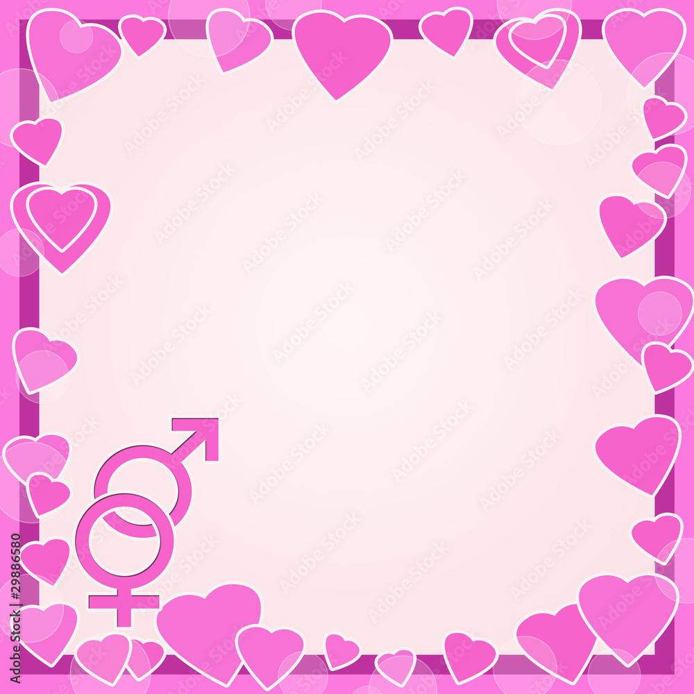 Male and female symbols on background with hearts Male and female symbols on background with hearts