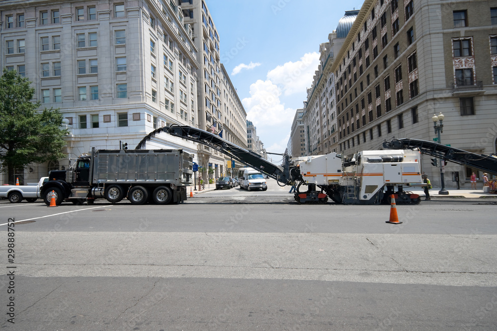 Street Workers Machines Stripping Road Washington