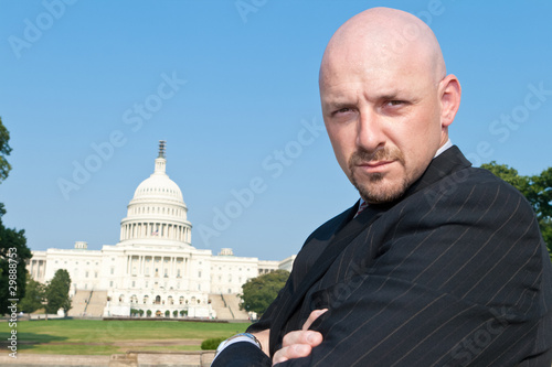 Принти на полотні Powerful Caucasian Man Suit Arms Crossed US