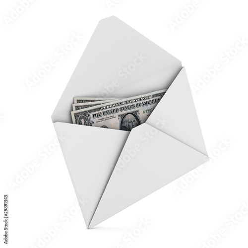Money in envelope on white ...