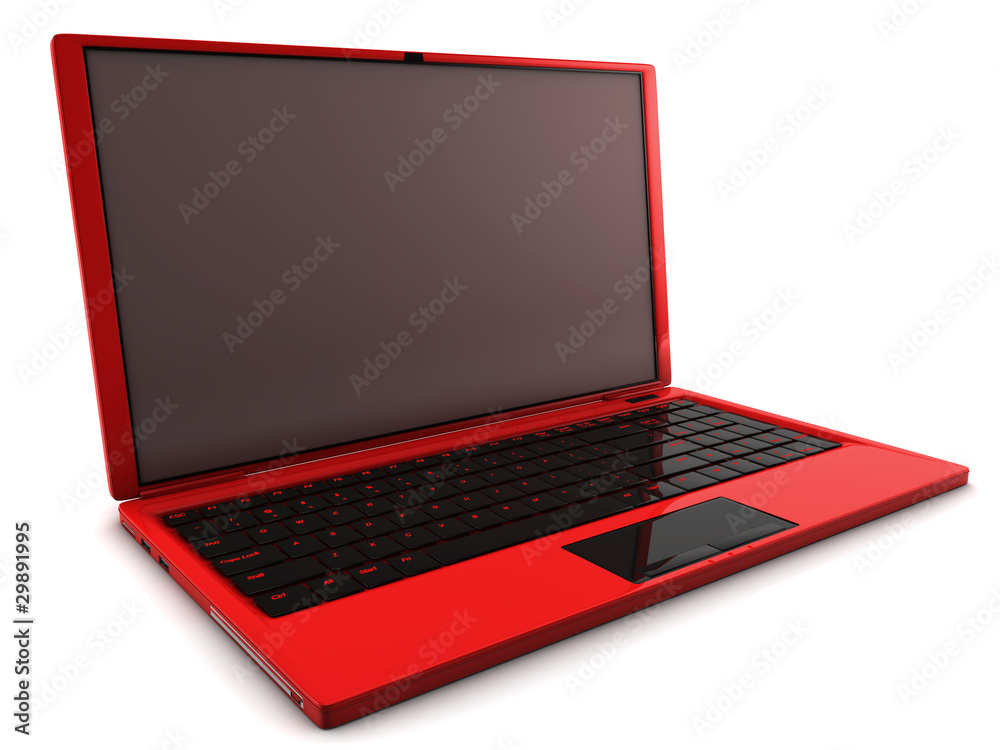 A 3D render of a red laptop isolated on white A 3D render of a red laptop isolated on white