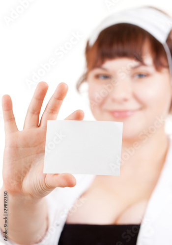 Bright picture of lovely nurse with white blank in her hand © Maria Medvedeva