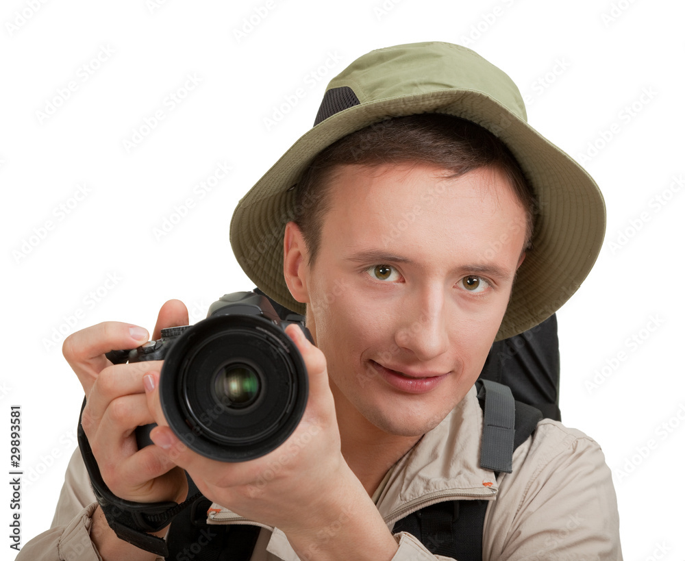 young tourist with camera young tourist with camera