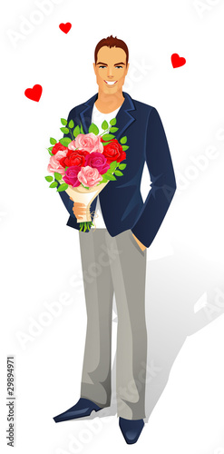 Man with bouquet of roses