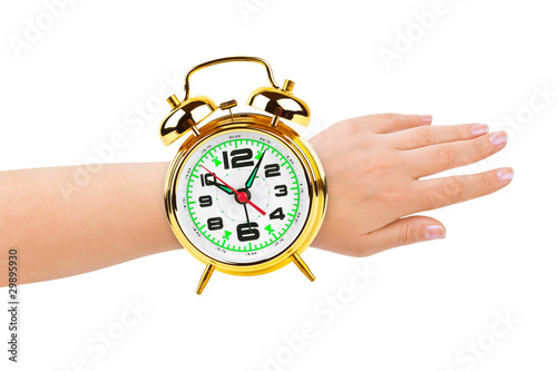 Hand and alarm clock like a watch
