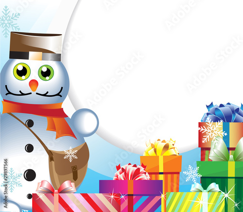 Snowman-postman with gifts