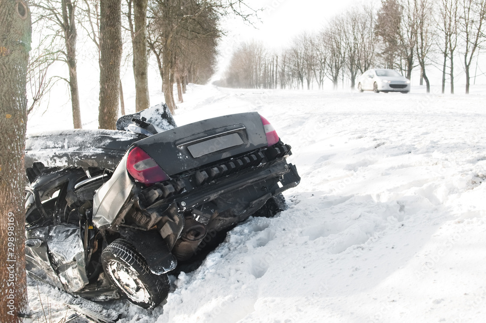 winter car crash accident