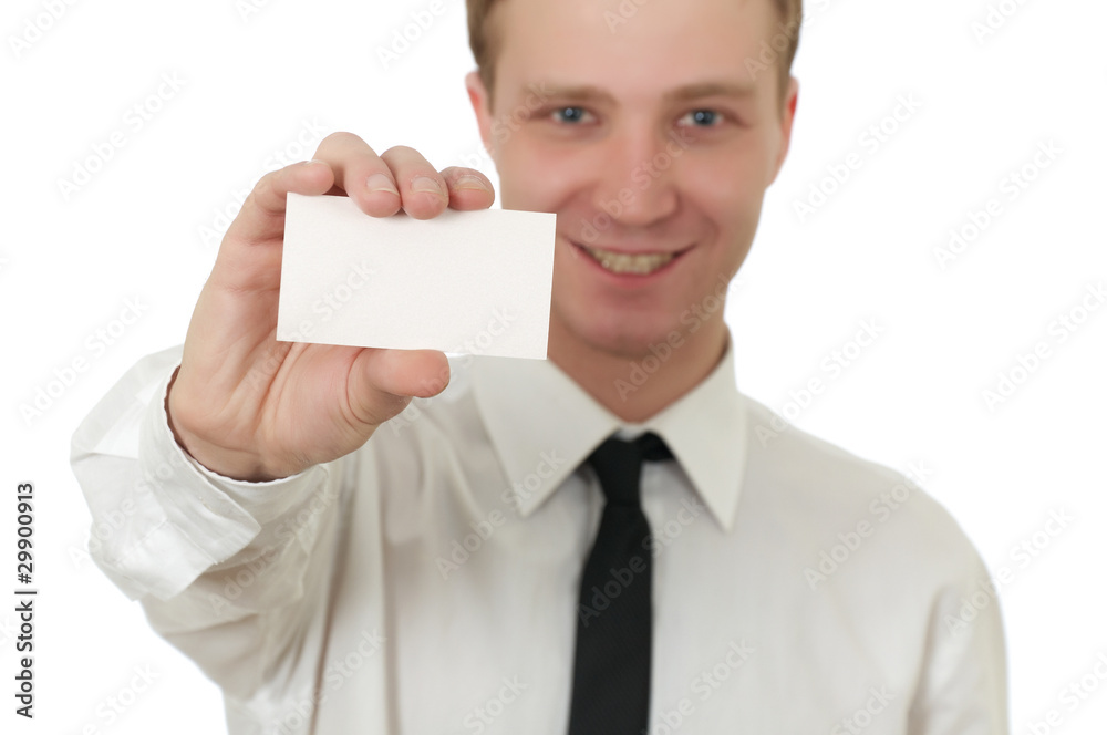 Man holding a card Man holding a card