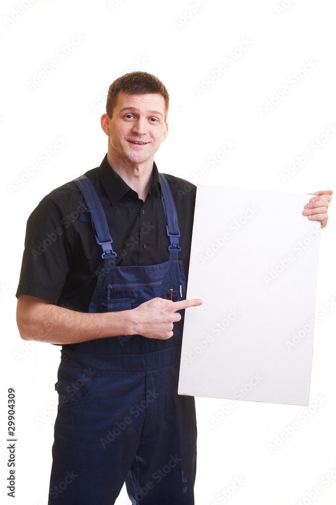 Portrait of with blank white card Portrait of with blank white card