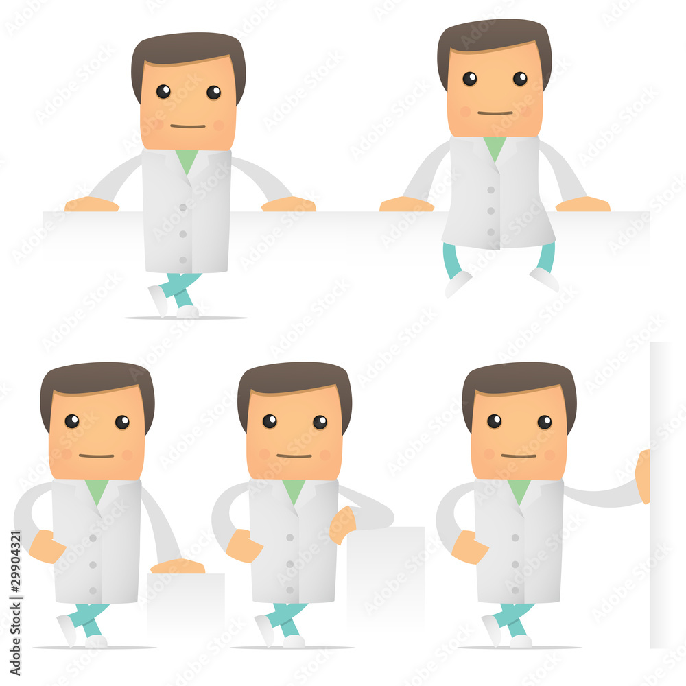 set of funny cartoon doctor