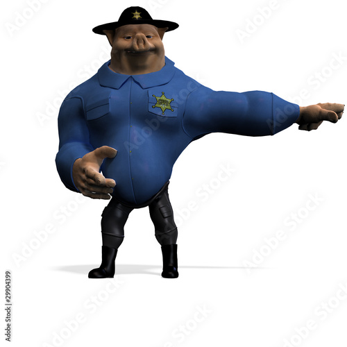 toon animal big pig as a policeman. 3D rendering with clipping photo