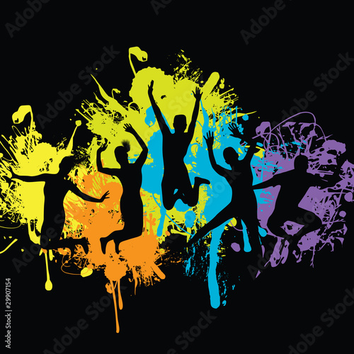 people jumping with ink splash background